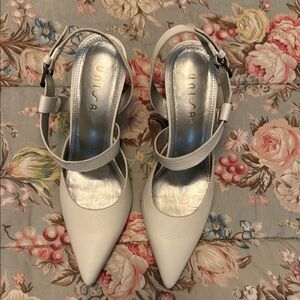 Unisa Off White Leather Strap Wrap Heels